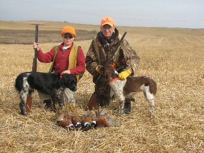 Nick, Grampa, Zeus & Foxie with pheasants